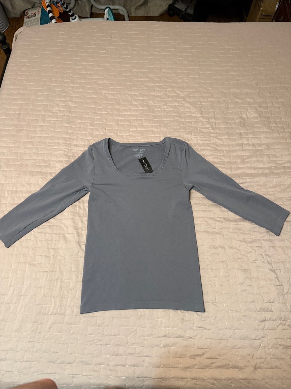 White House Black Market Scoop Neck 3/4 Sleeve Top - Slate Gray